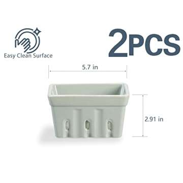 ONEMORE Ceramic Berry Basket, Square Fruit Bowls, Rustic Stoneware Berry Colander Set of 2, 5.7 inch, Gray & Light Green