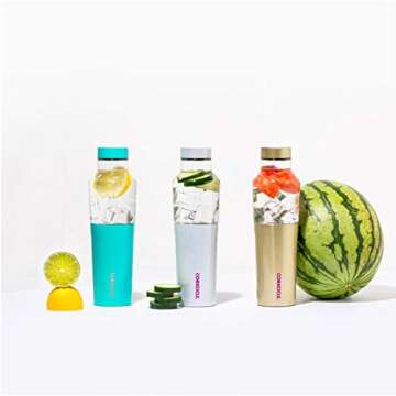 Corkcicle Hybrid Canteen, Glass Water Bottle With an Insulated Stainless Steel Twist, Prism White, 20 oz