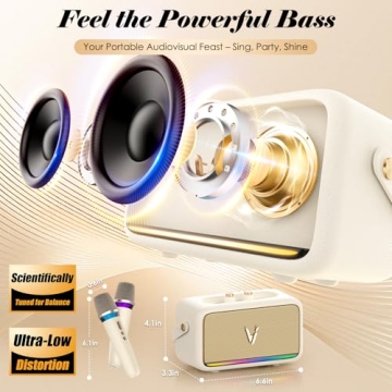 Karaoke Machine with 2 Wireless Mics & Soft Leather Wrap | Mini Portable Bluetooth Speaker for Home ...