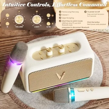 Karaoke Machine with 2 Wireless Mics & Voice Changer Modes