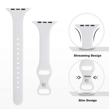STG Sport Band Compatible with Apple Watch 38mm 40mm 41mm 42mm 44mm 45mm 49mm, Soft Silicone Slim Thin Narrow Replacement Strap Compatible for iWatch Ultra SE Series 9/8/7/6/5/4/3/2/1 (White,