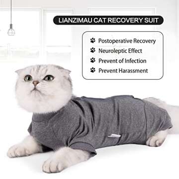 LIANZIMAU Cat Surgical Recovery Suit Professional for Male Female Dog Abdominal Wounds Cone E-Collar Alternative Anti-Licking Pet Surgical Recovery Pajama Suit Soft Fabric Onesie for Cats