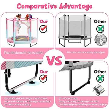 60" Trampoline for Kids, 5 FT Toddler Baby Trampoline with Safety Enclosure Net, Indoor or Outdoor Pink/Blue Small Trampolines with Basketball Hoop, Birthday Gifts for Kids, Gifts for Girl Age 3-8