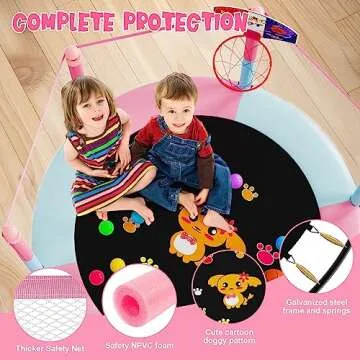 60" Trampoline for Kids, 5 FT Toddler Baby Trampoline with Safety Enclosure Net, Indoor or Outdoor Pink/Blue Small Trampolines with Basketball Hoop, Birthday Gifts for Kids, Gifts for Girl Age 3-8