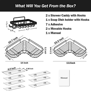 No Drill RustProof Stainless Steel Shower Caddy with Soap Dish