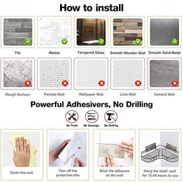 No Drill RustProof Stainless Steel Shower Caddy with Soap Dish