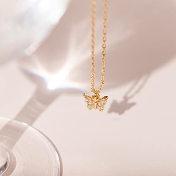 14K Gold Plated Butterfly Necklace with CZs by PAVOI