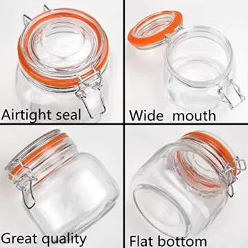 Encheng 25 oz Glass Jars With Airtight Lids And Leak Proof Rubber Gasket,Wide Mouth Mason Jars With Hinged Lids For Kitchen Canisters 750ml, Glass Storage Containers 6 Pack
