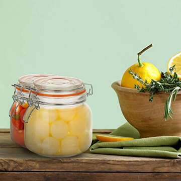 Encheng 25 oz Glass Jars With Airtight Lids And Leak Proof Rubber Gasket,Wide Mouth Mason Jars With Hinged Lids For Kitchen Canisters 750ml, Glass Storage Containers 6 Pack