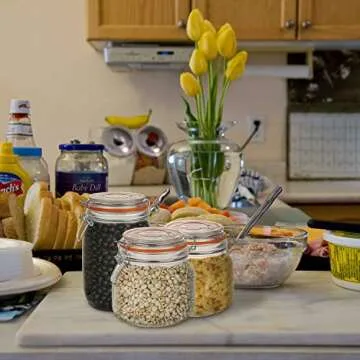 Encheng 25 oz Glass Jars With Airtight Lids And Leak Proof Rubber Gasket,Wide Mouth Mason Jars With Hinged Lids For Kitchen Canisters 750ml, Glass Storage Containers 6 Pack