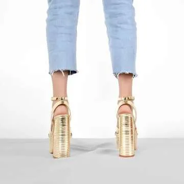 Onlymaker Sexy Ankle Strap Chunky Heels - 5 Inch Block Heel