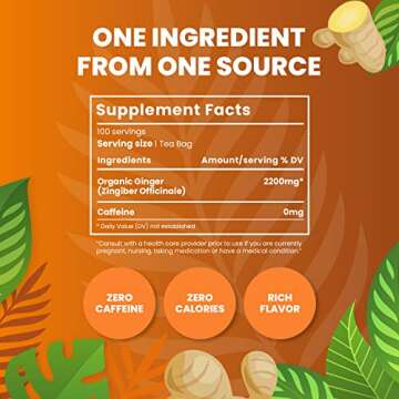 Organic Ginger Tea — 100 Tea Bags | Organic Herbal Tea From Single Origin | Eco-Friendly Tea Bags | Non-GMO Caffeine Free Tea | Cederberg Tea Company