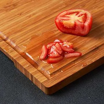 Bamboo Wood Cutting Board for Kitchen, 18" Large Cheese Charcuterie Chopping Block with Side Handles and Juice Grooves