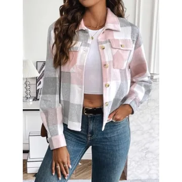 Zeagoo Women's Cropped Flannel Shacket in Stylish Plaid