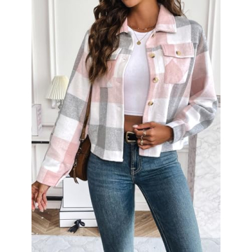 Zeagoo Women's Cropped Flannel Shacket in Stylish Plaid