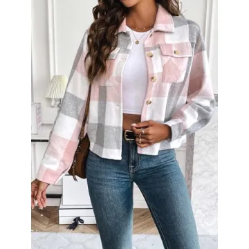 Zeagoo Women's Cropped Flannel Shacket in Stylish Plaid