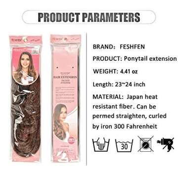 FESHFEN 24" Long Straight Wrap around Ponytail Extensions Synthetic Clip in Ponytail Hair Extensions Hairpiece for Women 130g(4# Darkest Brown)