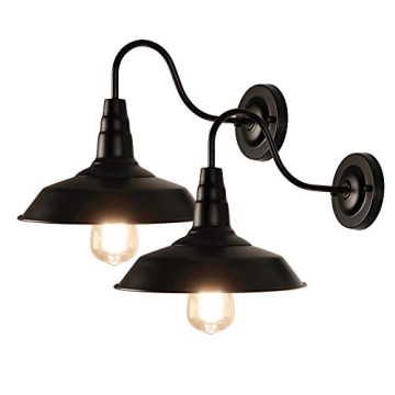 LynPon Gooseneck Barn Lights Indoor, Black Farmhouse Wall Sconces Set of Two, 2 Pack Rustic Wall Lig...