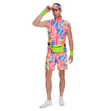 KBJALQ 80S 90S Workout Costume Halloween Costumes for Adult Mens Cosplay Outfits Swimwear Suit With ...