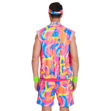 KBJALQ 80S 90S Workout Costume Halloween Costumes for Adult Mens Cosplay Outfits Swimwear Suit With Sun Hat (XL)