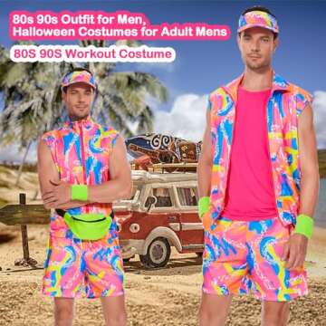 KBJALQ 80S 90S Workout Costume Halloween Costumes for Adult Mens Cosplay Outfits Swimwear Suit With Sun Hat (XL)