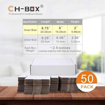 CH-BOX 50 Pack 9x6x2'' Small Shipping Boxes - Eco-Friendly Cardboard Mailers