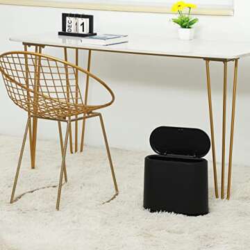 8 Liter Plastic Trash Can with Press Top Lid for Bathroom Black Narrow Toilet Waste Basket and Covered Wastebasket,2.1 Gallon Dog Proof Garbage Can for Room Bedroom Kitchen,Office and Dorm,Pack of 1