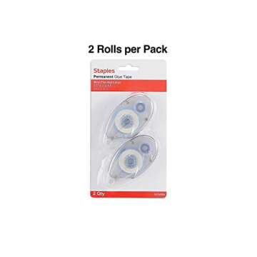 Staples 689269 Roll-On Permanent Glue Tape 1/3-Inch X 393-Inch 2/Pack (14993)