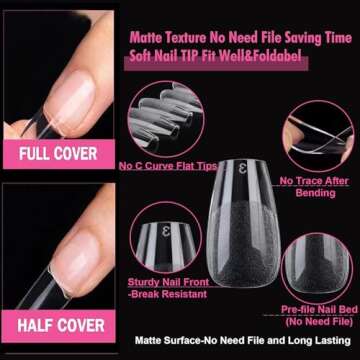 UNA GELLA Short Coffin Nails Tips, 504pcs No c Curve short Coffin Gel x Press On Nails Pre Etched For Women Acrylic Nail Extension Full Cover Home Salon 12 Sizes
