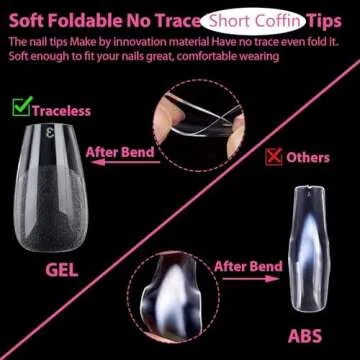 UNA GELLA Short Coffin Nails Tips, 504pcs No c Curve short Coffin Gel x Press On Nails Pre Etched For Women Acrylic Nail Extension Full Cover Home Salon 12 Sizes