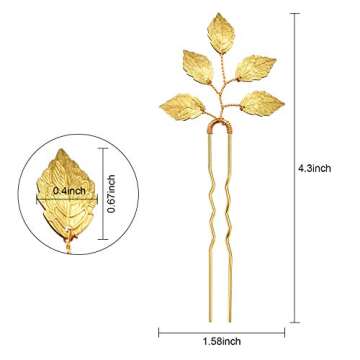6 Packs Bride Gold Leaf Hair Pins, Vintage Leaves Hair Clip for Wedding Hair Pins, Bride and Bridesm...