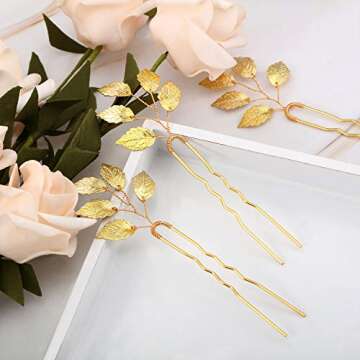 Elegant Gold Leaf Hair Pins for Brides and Proms