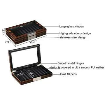 Lifomenz Co Wood Pen Box 10 Pen Organizer Box,Glass Storage Box with Lid,Top Glass Window Pen Collection Display Case