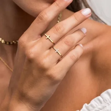 Foxgirl Cross Gold Rings Dainty Stackable Non Tarnish Jewelry