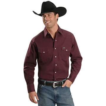 Wrangler Men's Authentic Cowboy Cut Work Western Long-Sleeve Firm Finish Shirt,Red Oxide,X-Large