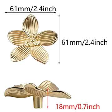 Gold Flower Drawer Knobs Creative Petal Kitchen Cabinet Knobs Dresser Knobs Furniture Cupboard Drawe...