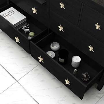 Gold Flower Drawer Knobs Creative Petal Kitchen Cabinet Knobs Dresser Knobs Furniture Cupboard Drawer Pulls Handles for Wardrobe Door Pulls 4Pcs (Flower, 4Pcs)