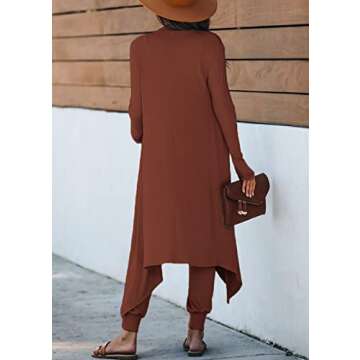 Cosygal Women's Crop Top Cardigan Jogger Pants Tank Coat Three Piece Outfits Sets Brown Medium