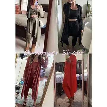 Cosygal Women's Crop Top Cardigan Jogger Pants Tank Coat Three Piece Outfits Sets Brown Medium