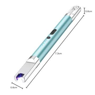 Candle Lighter Electric Lighter with Battery Display and Safety Switch USB Rechargeable Lighter for Candle Cooking BBQ and Fireworks Aluminum Case & Hanging Hook Plasma Lighter Arc Lighter (Blue)