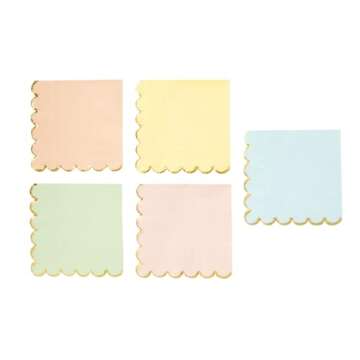 Sparkle and Bash Scalloped Paper Napkins with Gold Foil - Unicorn Party Decorations - Pastel Rainbow Napkins in 5 Colors - 5-Inch Disposable (150 Pack)