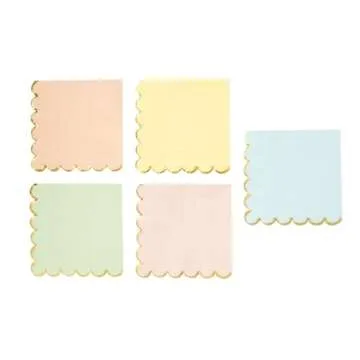 Sparkle and Bash Scalloped Paper Napkins with Gold Foil - Unicorn Party Decorations - Pastel Rainbow Napkins in 5 Colors - 5-Inch Disposable (150 Pack)