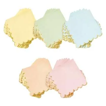 Sparkle and Bash Scalloped Paper Napkins with Gold Foil - Unicorn Party Decorations - Pastel Rainbow Napkins in 5 Colors - 5-Inch Disposable (150 Pack)