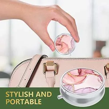 Nipichsha Pill Box, Small Pill Case for Purse & Pocket, Cute Medicine Organizer Travel Pillbox, Portable Pill Container Holder to Hold Vitamins, Medication, Fish Oil and Supplements, Pink Marble