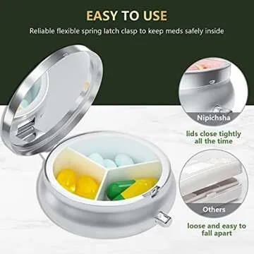 Nipichsha Pill Box, Small Pill Case for Purse & Pocket, Cute Medicine Organizer Travel Pillbox, Portable Pill Container Holder to Hold Vitamins, Medication, Fish Oil and Supplements, Pink Marble