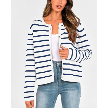 BTFBM Women's Stylish Striped Cardigan for Fall