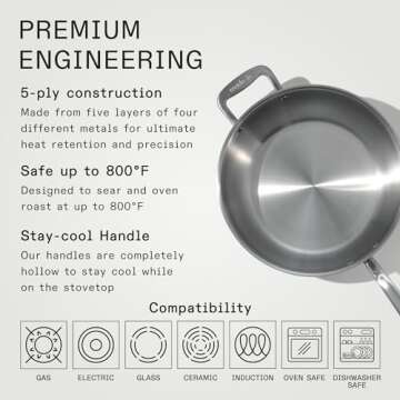 Made In Cookware - 5 Quart Stainless Steel Saucier Pan - 5 Ply Stainless Clad - Professional Cookware - Crafted in Italy - Induction Compatible