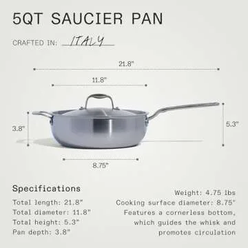 Made In Cookware - 5 Quart Stainless Steel Saucier Pan - 5 Ply Stainless Clad - Professional Cookware - Crafted in Italy - Induction Compatible