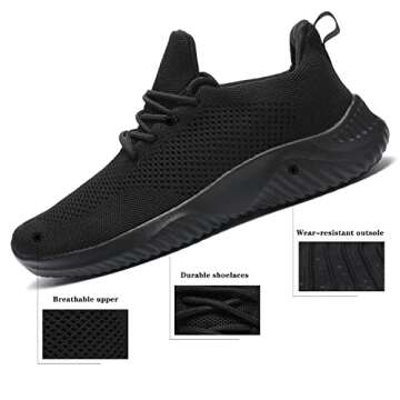 Mens Slip-on Tennis Shoes Walking Running Sneakers Lightweight Breathable Casual Soft Sole Mesh Work Gym Trainers