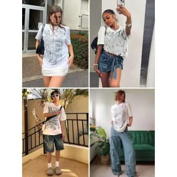 Aelfric Eden Metalic Graphic Tees Men Y2k Oversized T Shirts Women Vintage Tees Unisex Summer Tops White